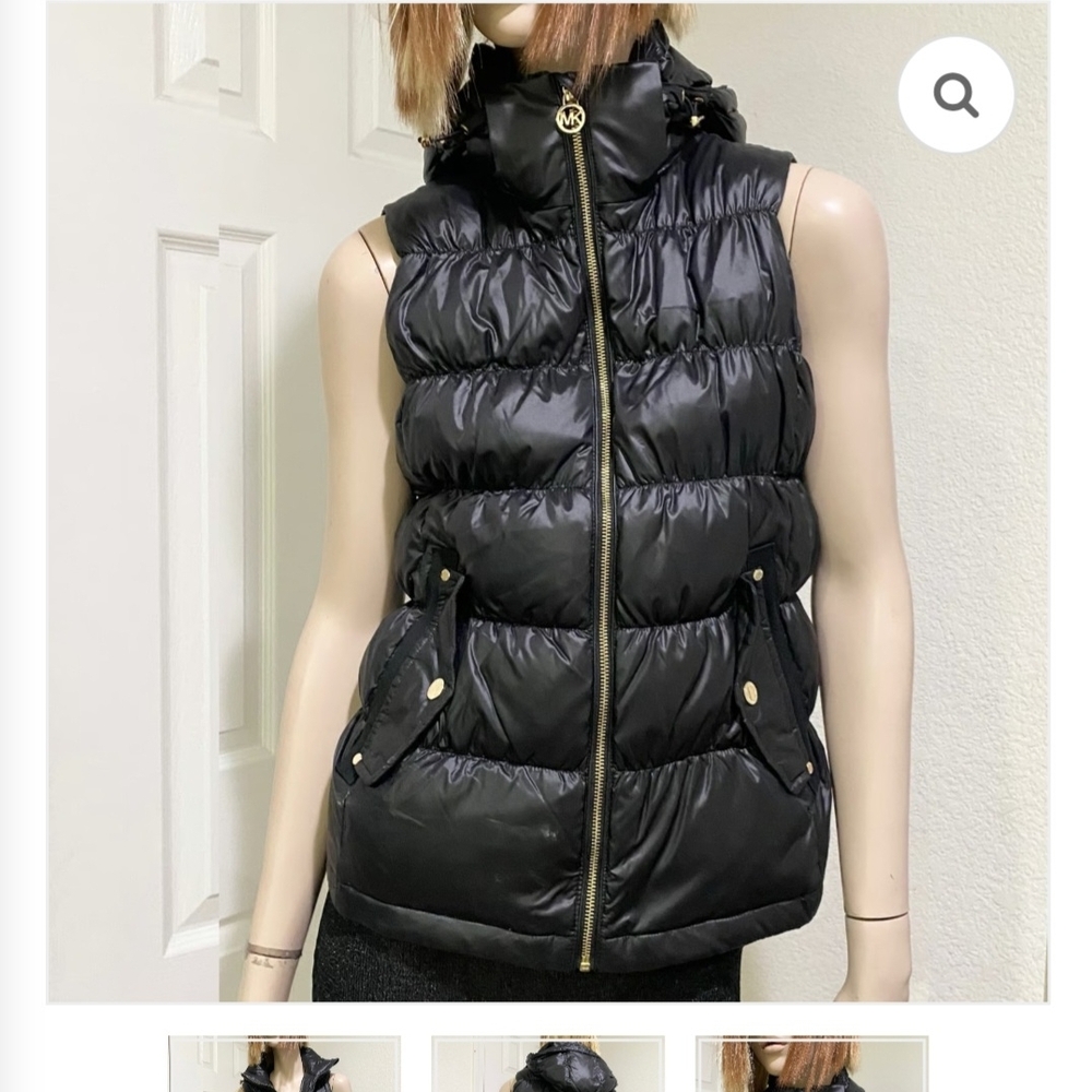 MICHAEL Michael Kors Black Quilted Vest with Gold Details